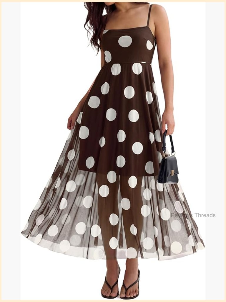Spaghetti Strap Smocked Backless Mesh Maxi Dress, Flowy Boho Wedding Guest Dress